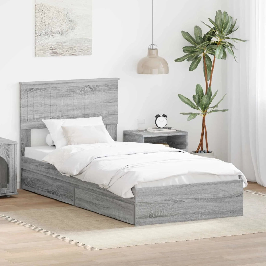 Letto con Contenitore con testiera-Struttura Letto con contenitore Grigio Sonoma 90 x 200 cm 869275