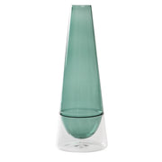Vaso Conosfera 163 in vetro borosilicato soffiato a mano, design slanciato ed elegante, tecnica incalmo, colore Verde lago, altezza 163 centimetri