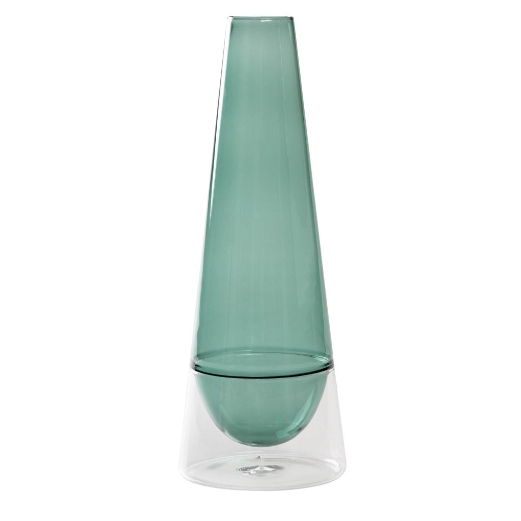Vaso Conosfera 163 in vetro borosilicato soffiato a mano, design slanciato ed elegante, tecnica incalmo, colore Verde lago, altezza 163 centimetri