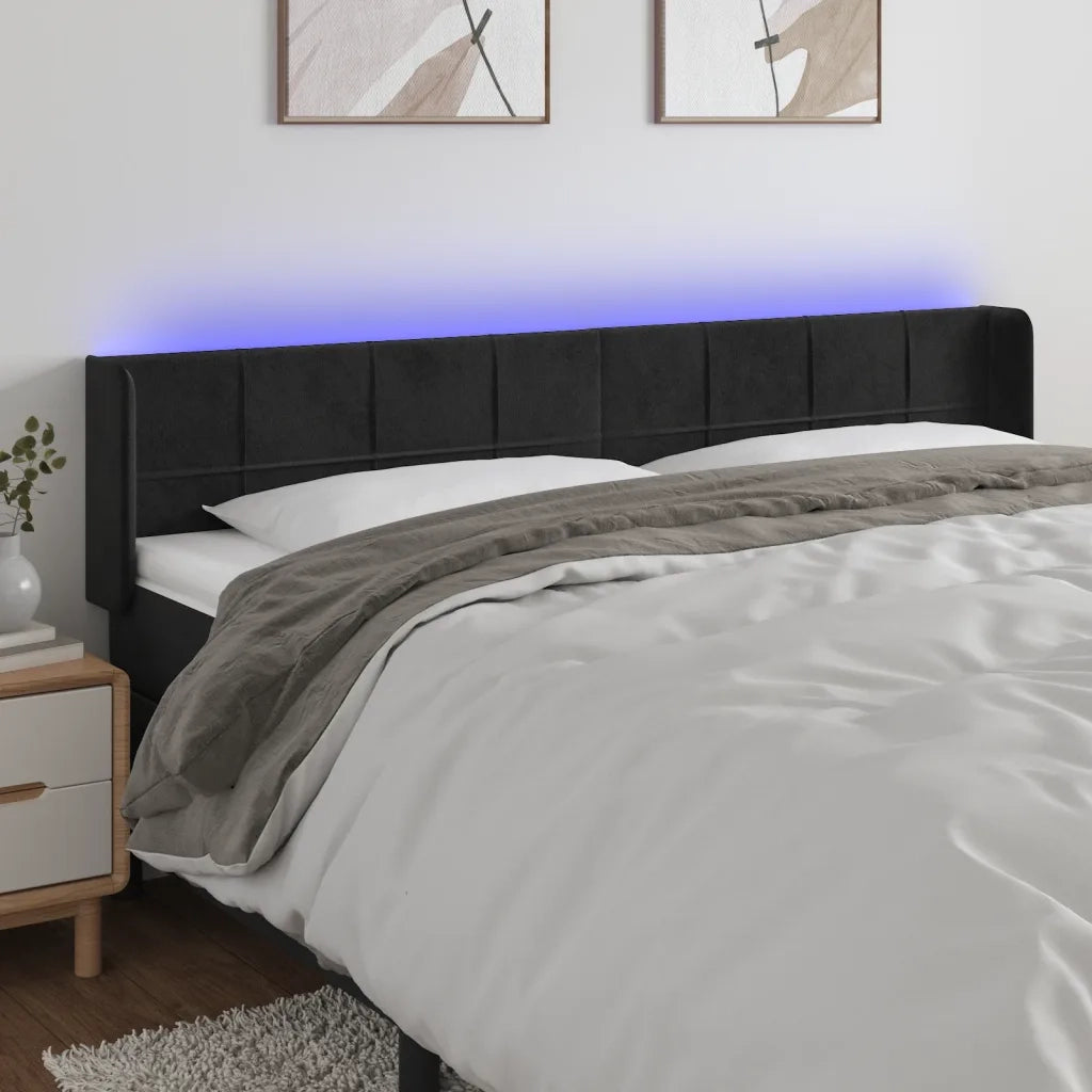 Testiera | Testata a LED Nera 203x16x78/88 cm in Velluto