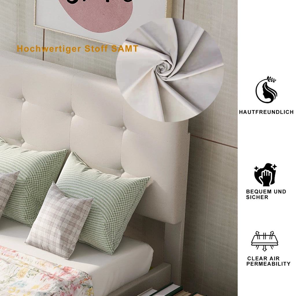 letto imbottito velluto beige 90 x 200 cm