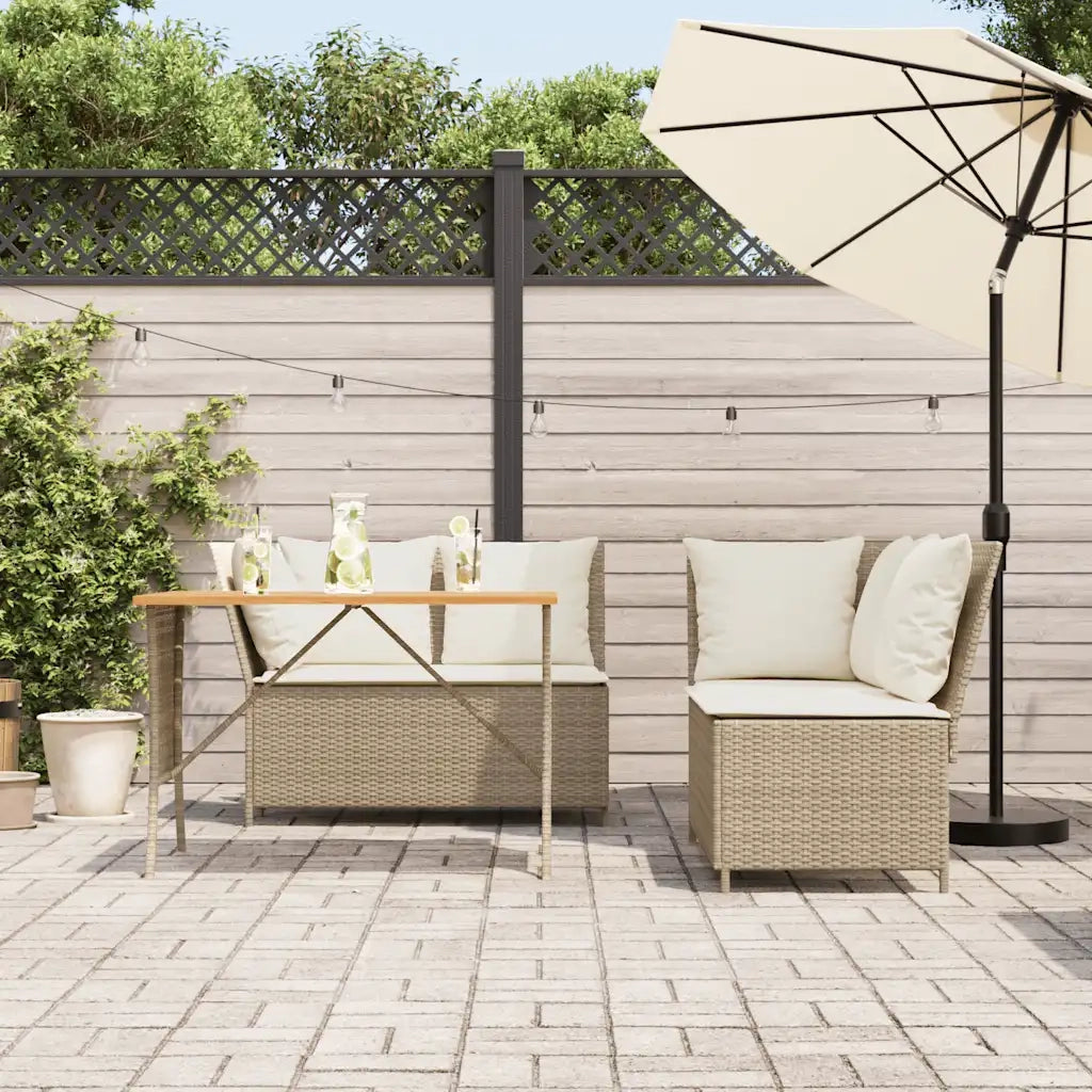 Set Divano da Giardino 3 pz con Cuscini Beige in Polyrattan