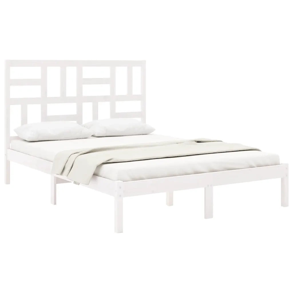 Letto matrimoniale | Letto per adulti | Giroletto Bianco in Legno Massello 140x200 cm
