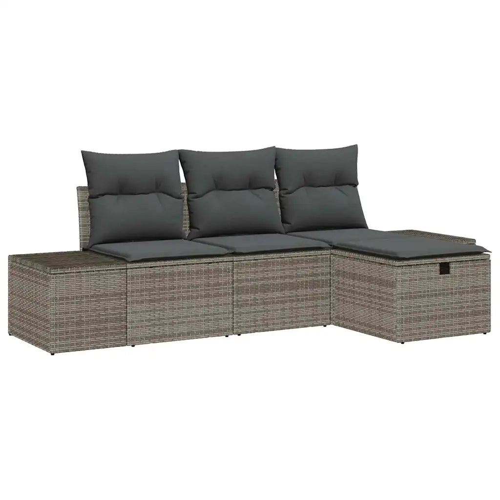 Set Divano da Giardino con cuscino 4 pcs Grigio Poly Rattan