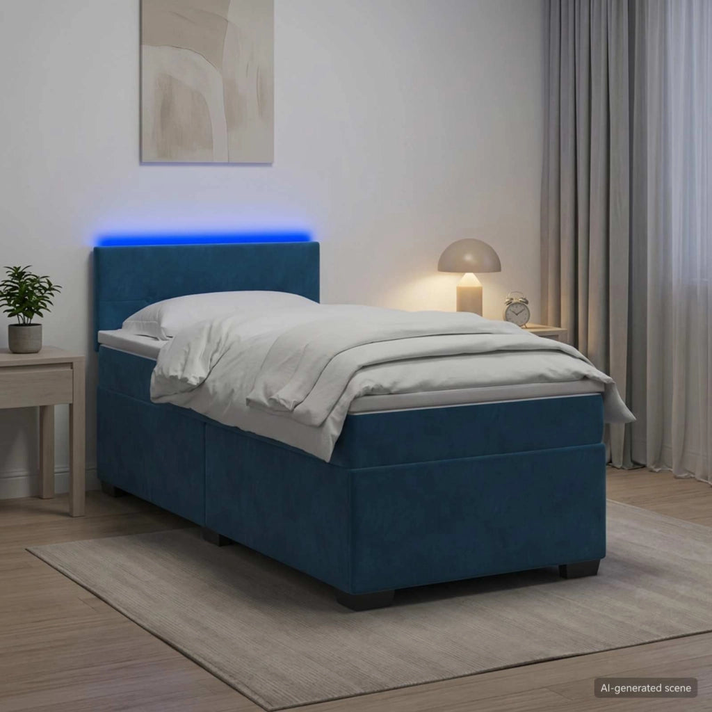 Letto con Box Spring, Materasso e LED Blu 90 x 200 cm Velluto 3452106