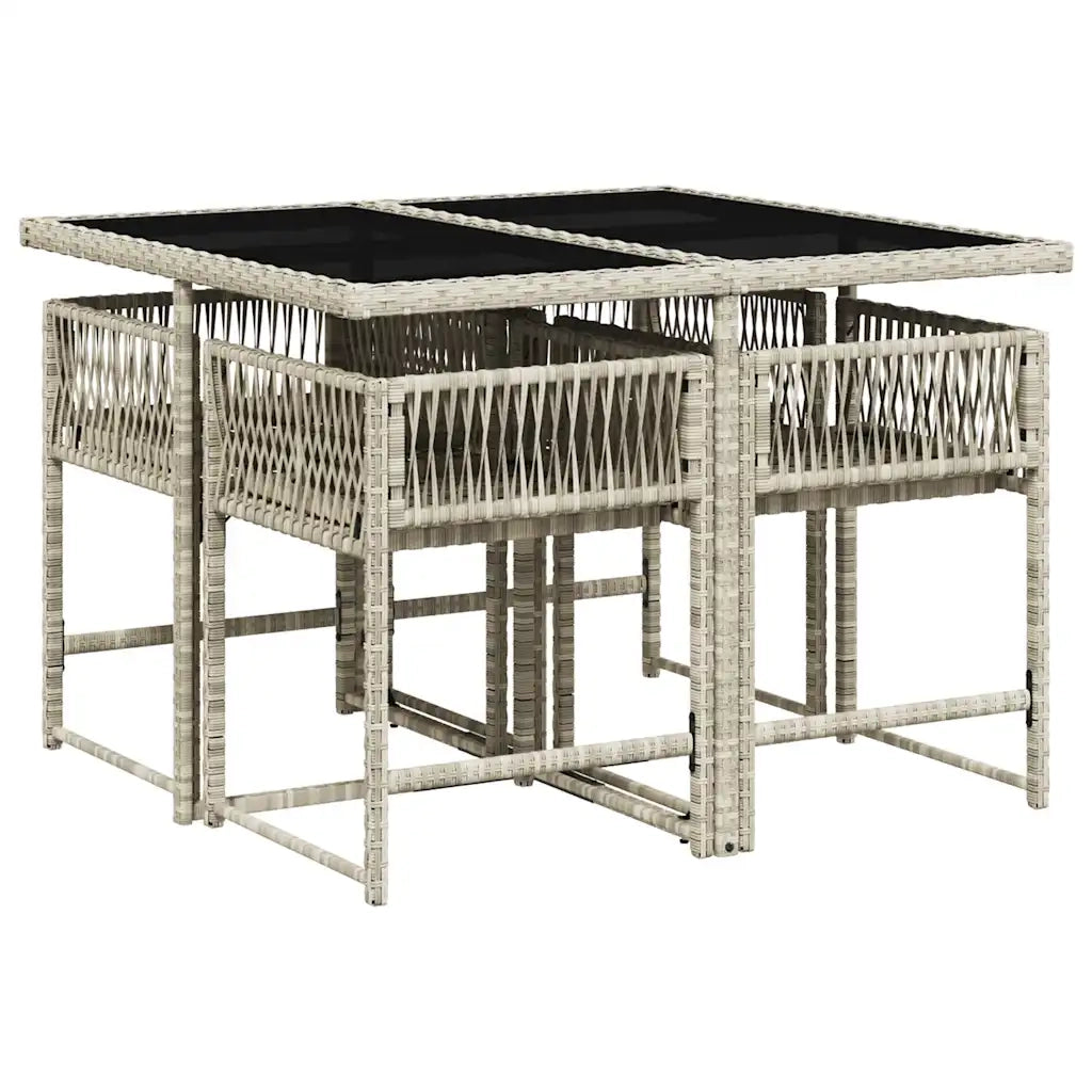 Set Pranzo da Giardino 5pz con Cuscini Grigio Chiaro Polyrattan