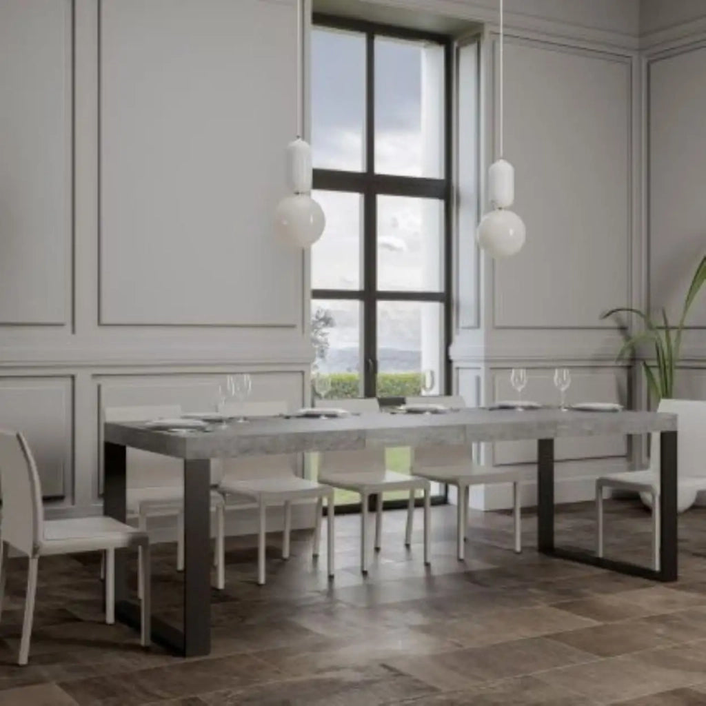 Tavolo allungabile 130/390x90 cm Tecno Premium colore cemento gambe antracite