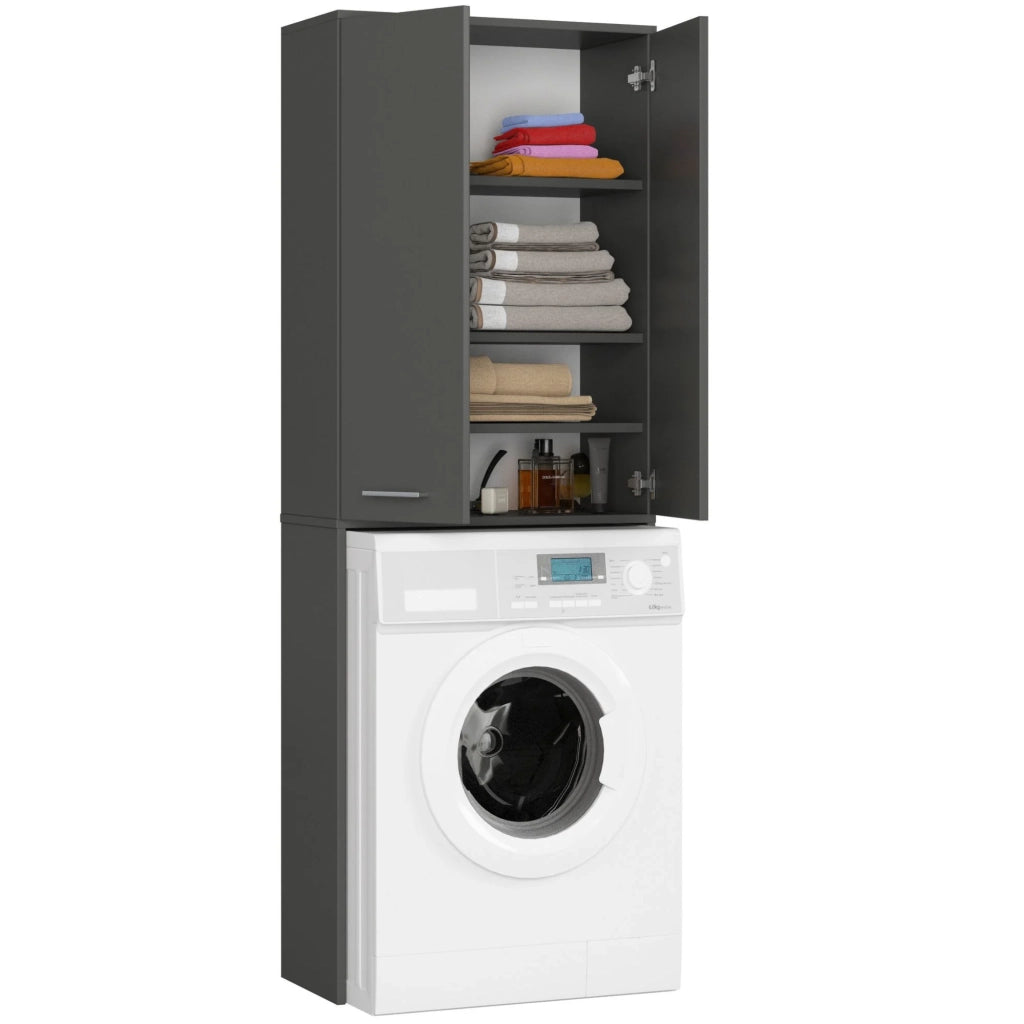 Colonna da bagno AKORD FIN per incasso di una lavatrice Grigia Grafite 64 cm 2 ante 64x30x180 cm