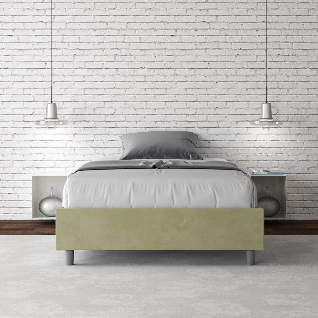 BS COM Letto una piazza e mezza con rete imbottito 110x210 microfibra tè verde