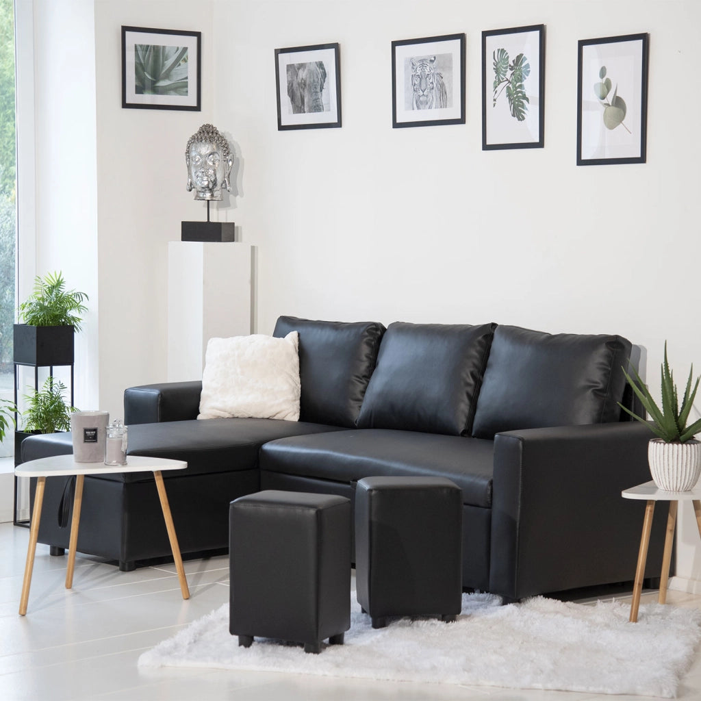 TONYDivano letto angolare 3 posti nero