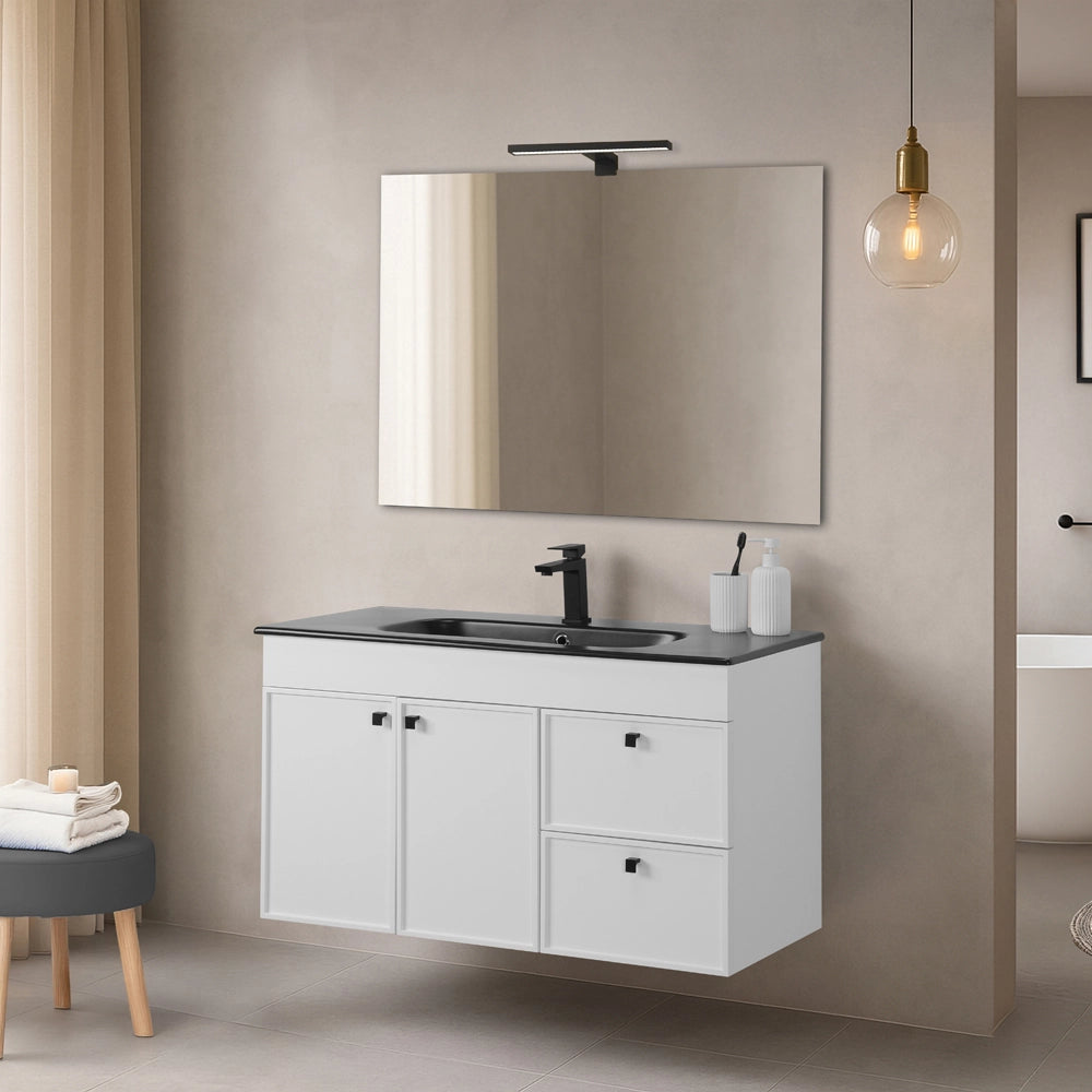 Mobile bagno sospeso 100cm bianco opaco con specchio e lavabo Craft