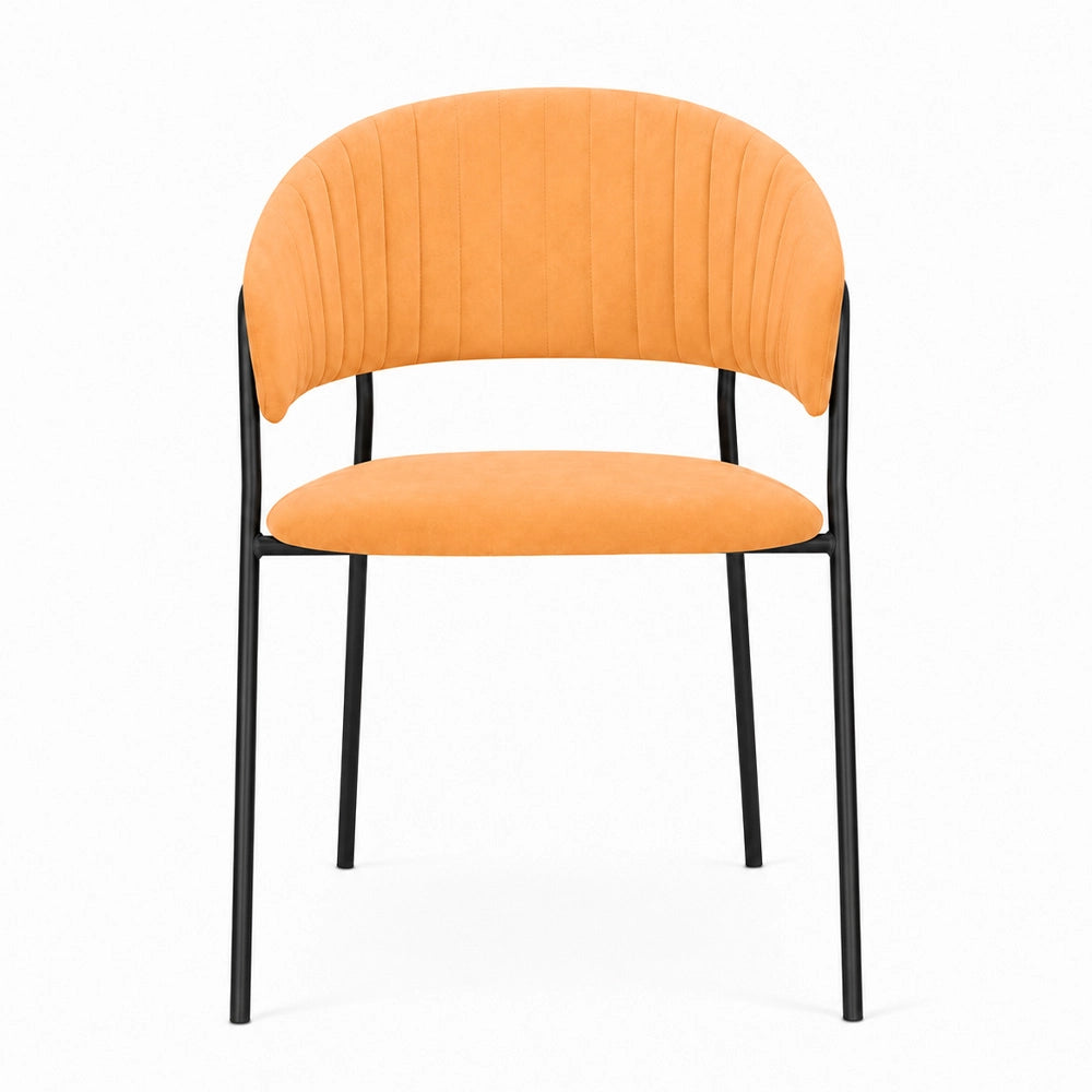 Sedie da sala da pranzo set da 4 Aurelia in velluto arancione con gambe nere