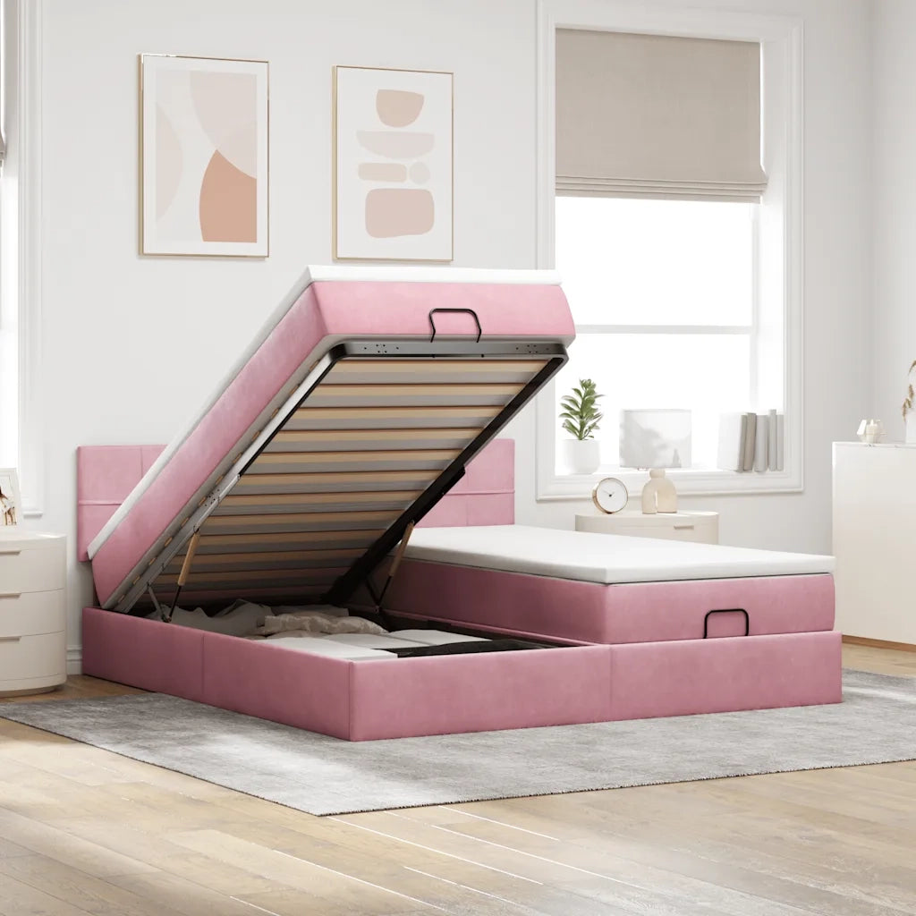 Struttura Letto Pouf con Materassi Rosa 180x200 cm Velluto 3312079