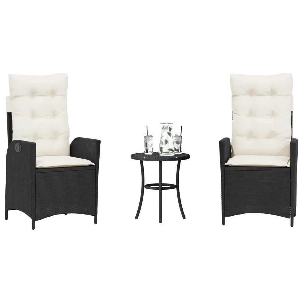 Set da Bistrò 3 pz con Cuscini Nero in Polyrattan 365272