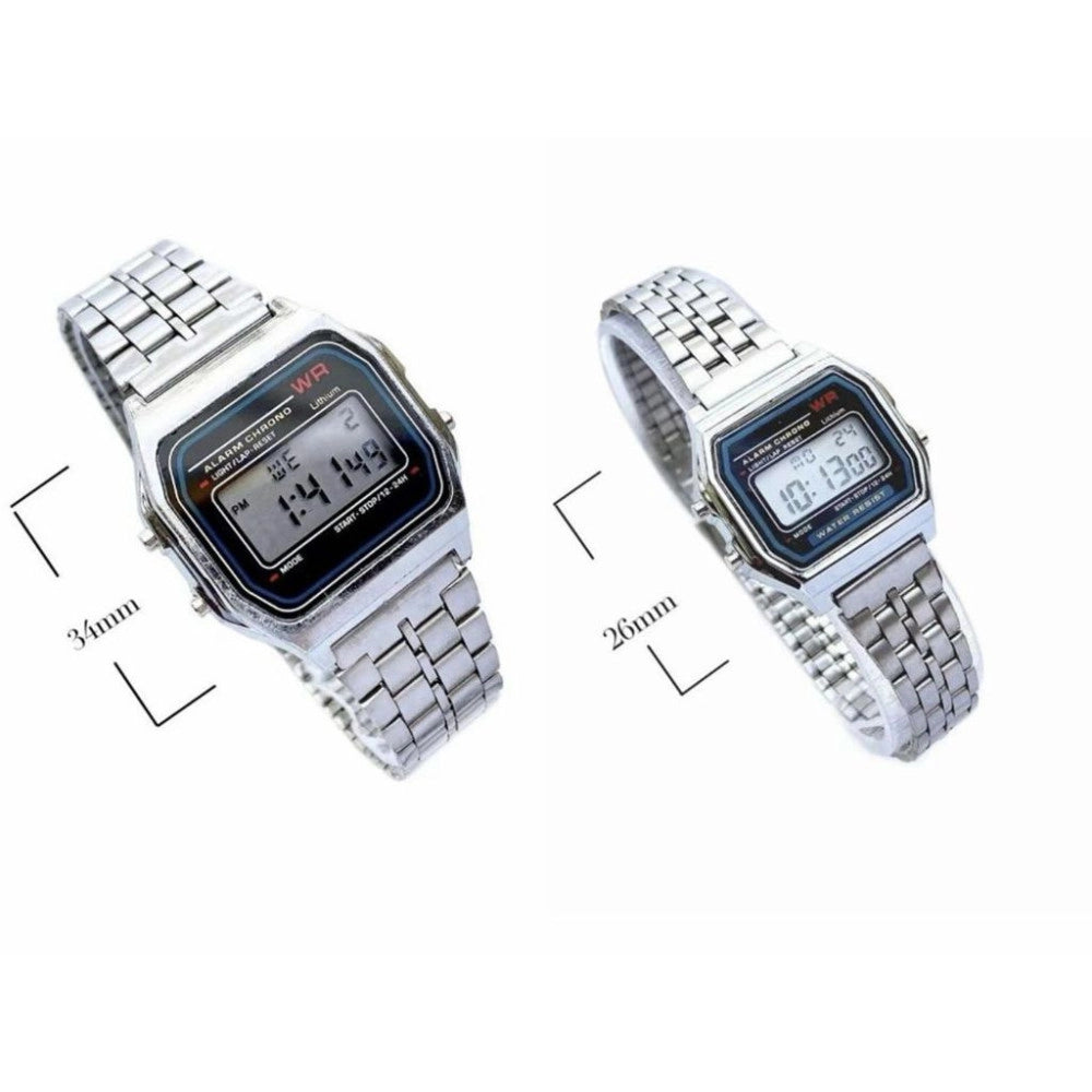 Trade Shop - Orologio Da Polso Digitale 26 Mm Acciaio Silver Compatto Con Cronografo -
