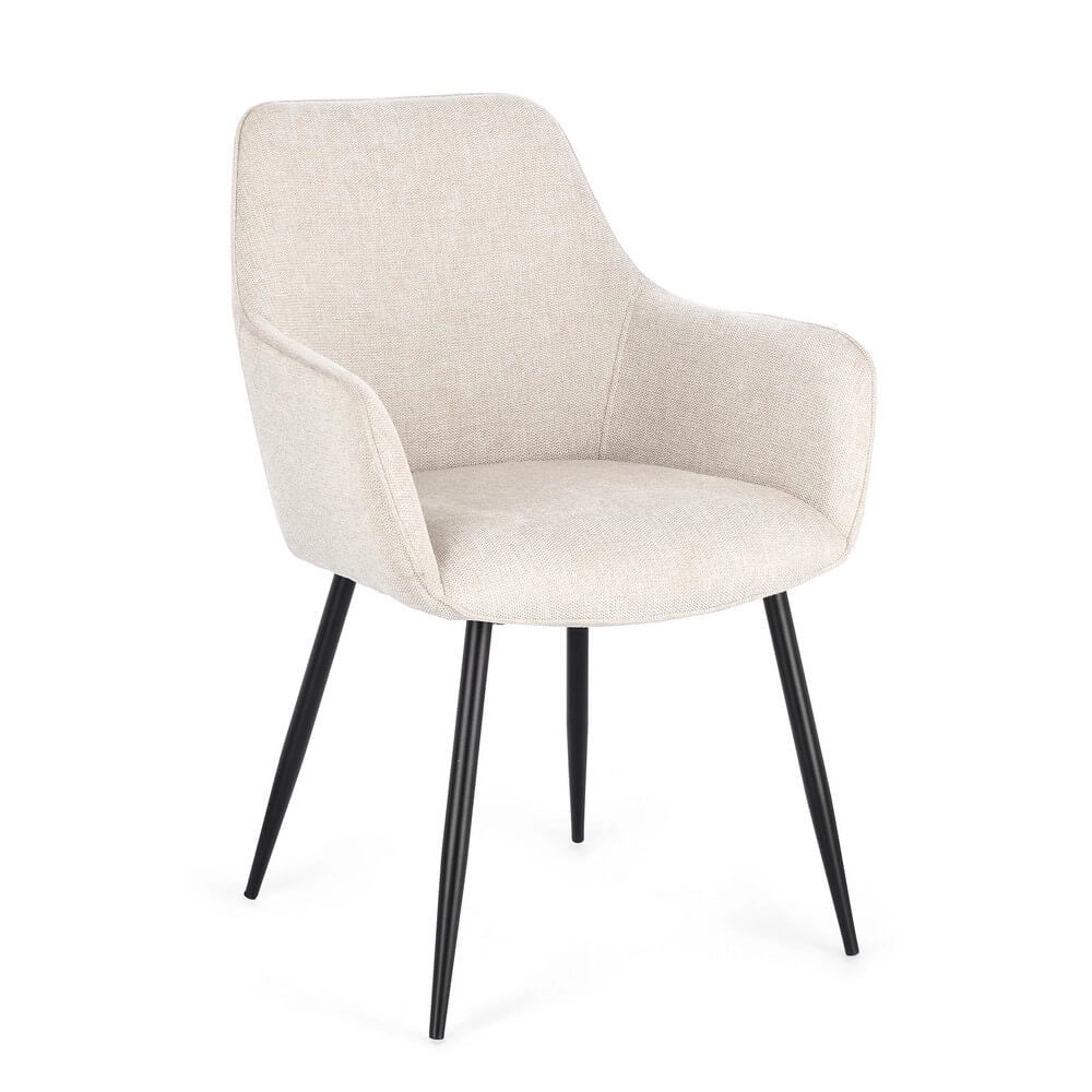 Set di 2 Sedie con Braccioli Imbottite in Tessuto Gambe in Acciaio - KYLE