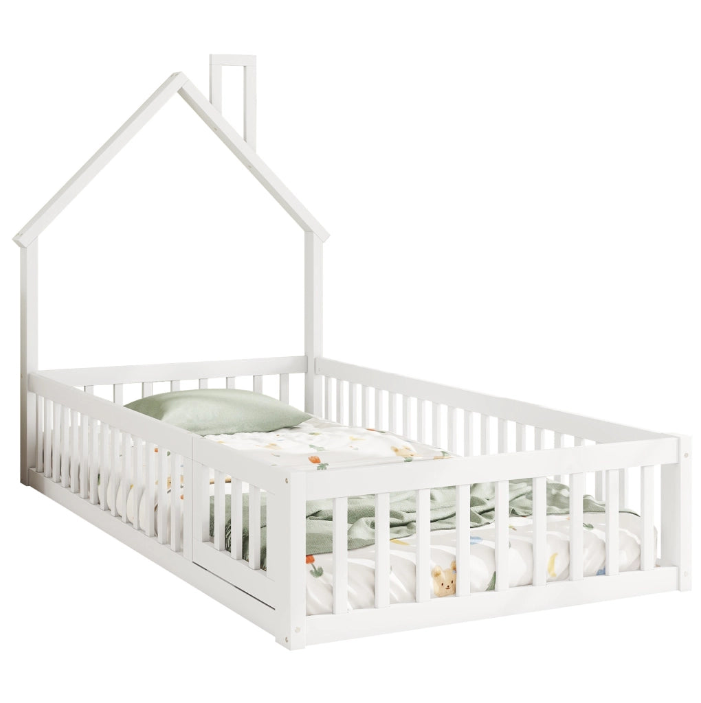 Letto per bambini 90x200 cm con design a casetta e sponde di sicurezza