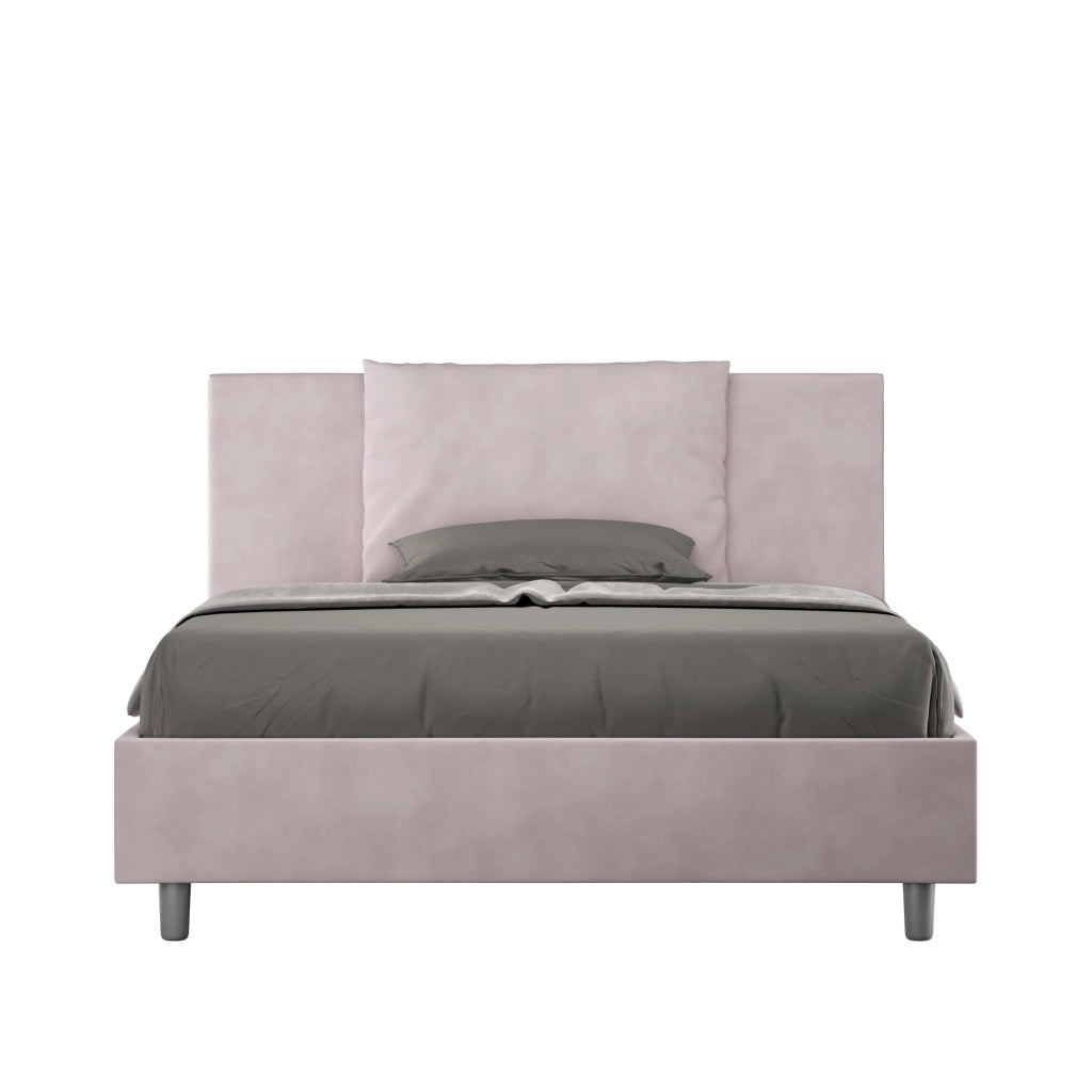 BS COM Letto matrimoniale francese contenitore imbottito 140x200 microfibra glicine