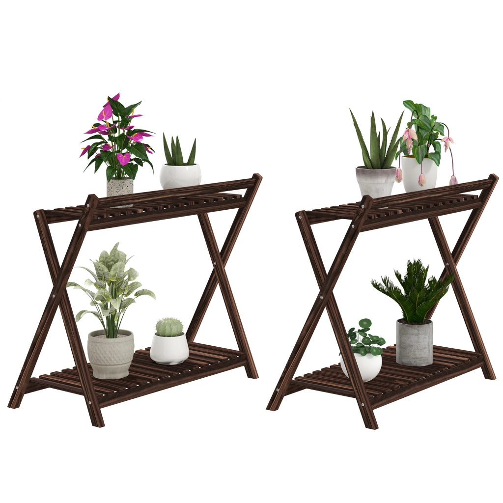 Supporto per piante a 2 livelli ¨C Zephmum ¨C 73x36x64 marrone