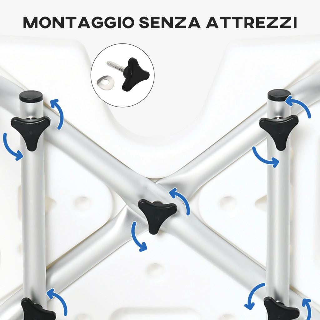 EasyComfort Sedia per doccia per Anziani, Disabili e Donne Incinte Imbottita con forma a U, 54x52x70-82cm, Bianco