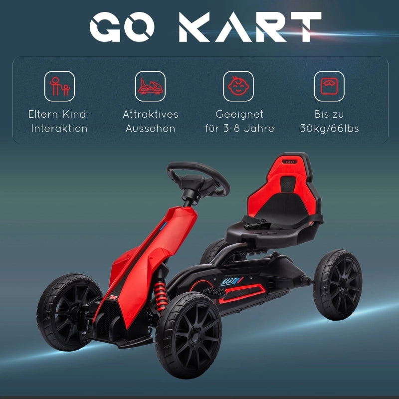 Go-kart per bambini, veicolo a pedali con sedile regolabile e freno a mano, adatto a bambini dai 3 agli 8 anni, ideale per divertirsi all'aria aperta.