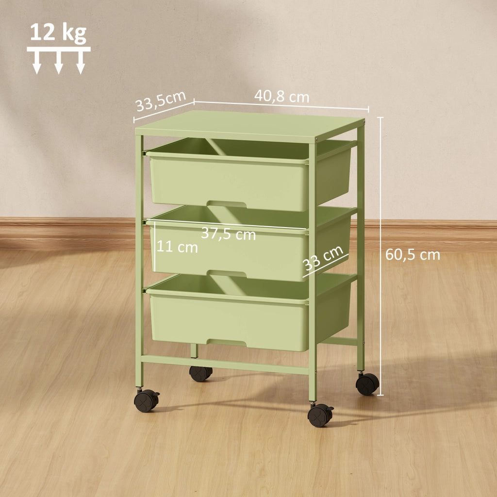 Carrello Multiuso 4 Livelli con Ruote e 3 Cestini ¨C Zephmum ¨C Verde 40.8x33.5x60.5 cm