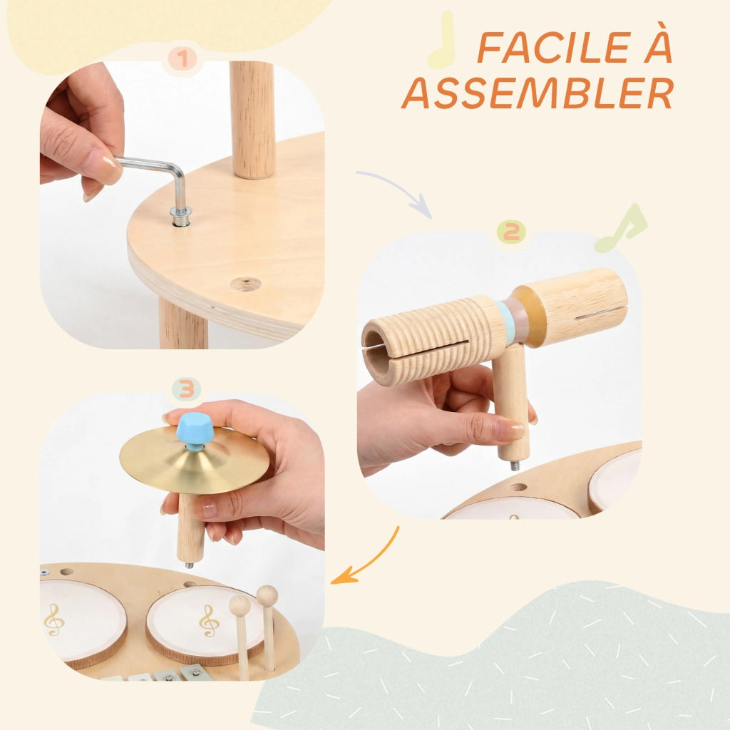 Set Strumenti Musicali per Bambini ¨C Xylo ¨C Tamburo e Xylophone in Legno Naturale