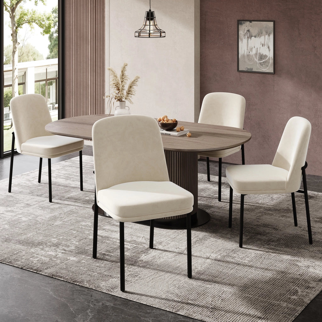 Sedie da pranzo moderne, 2 pezzi in velluto beige con seduta imbottita, struttura in metallo e design minimalista