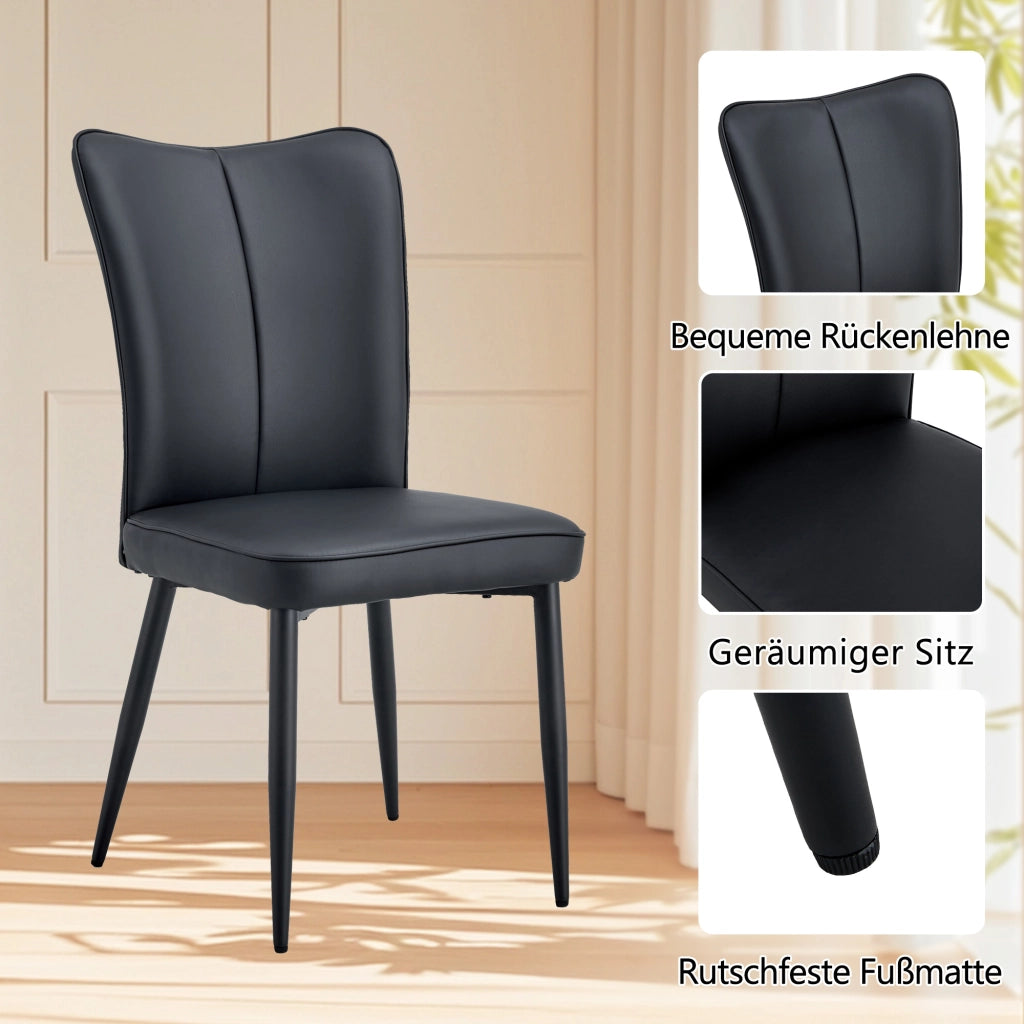 Set tavolo da pranzo e sedie con 1 tavolo rotondo e 4 sedie; ripiano in vetro; in MDF; vetro; metallo e PU nero