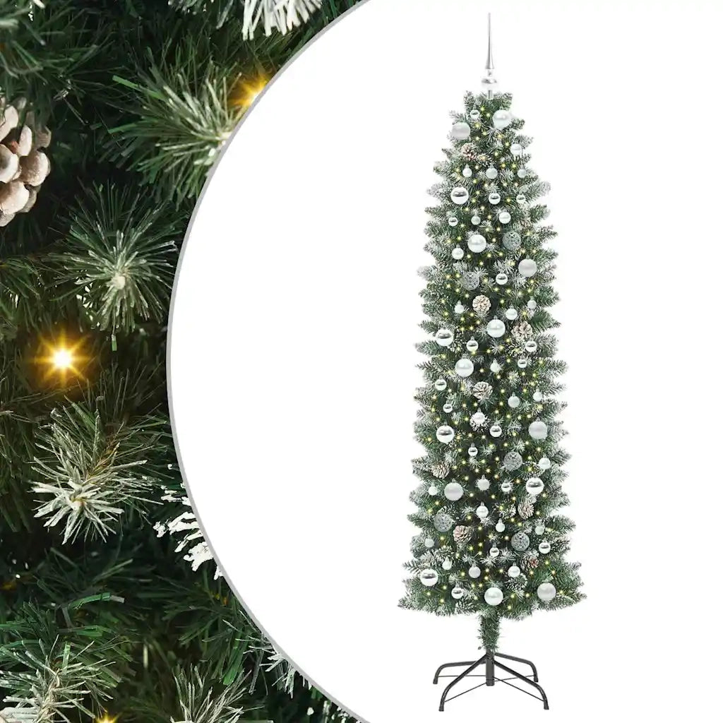 Albero di Natale Artificiale Sottile Verde e Bianco 210 cm 3395310