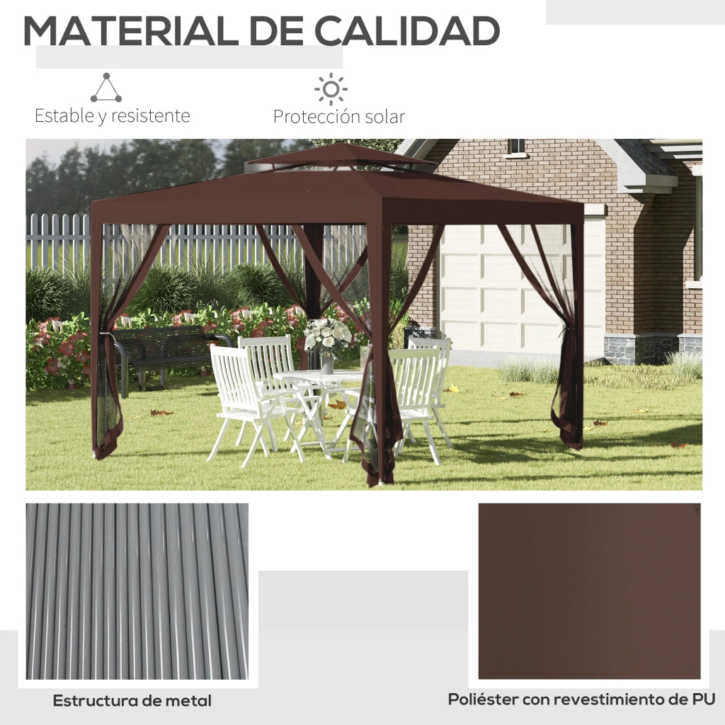 Gazebo da giardino 3x3 m ¨C Minimal ¨C marrone, 4 zanzariere, telaio in metallo