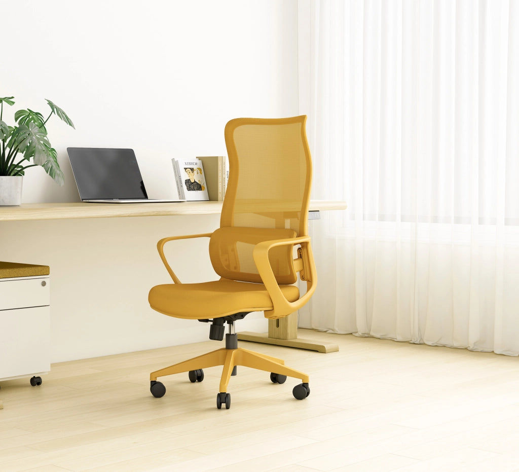 Sedia studio Hispanohogar altezza regolabile in tessuto giallo