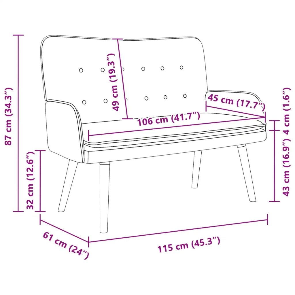 Sofa a Due Posti Nero 115 x 61 x 87 cm Velluto 42028918