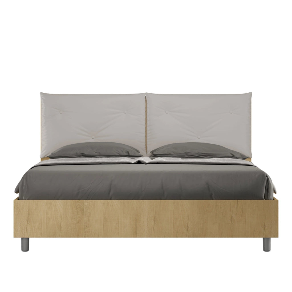 Letto Matrimoniale 160x200 cm Senza Rete Struttura Quercia con Cuscini in Similpelle Egos Appia Tortora