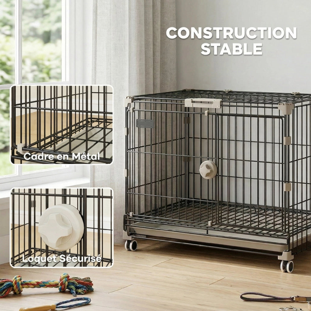 Gabbia per Cani con Ruote e Vassoio Rimovibile ¨C Xylo ¨C 60,5x45,5x54,5cm Nero