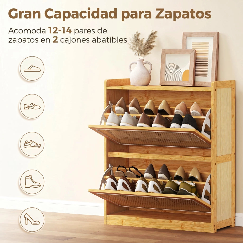 Mobiletto per Scarpe con 2 Cassetti ¨C Minimal ¨C 69x29x83 cm in Bamb¨´ e Rattan