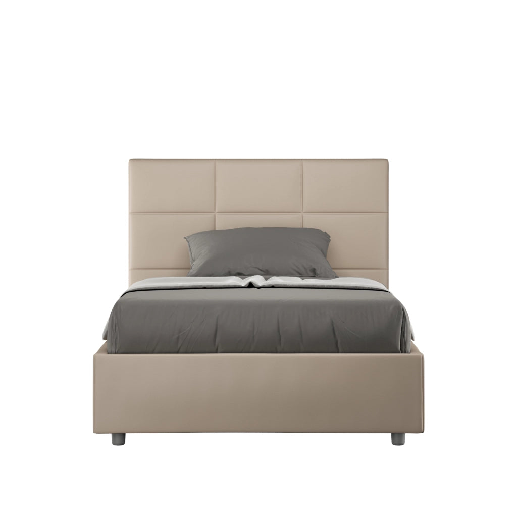 BS COM Letto una piazza e mezza con rete imbottito 130x200 similpelle tortora