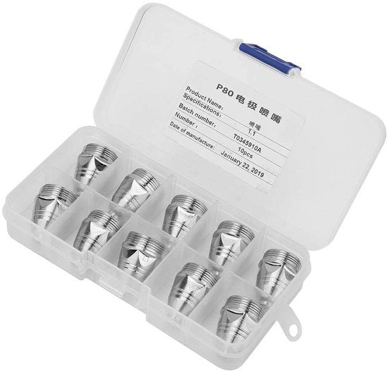 Consumabili Plasma - Mondstuk 1,1 mm - 10 Pezzi - 5 Pezzi + 5 Pezzi Elettrodo - Alta Efficienza - Adatto per P80 - Materiale di Alta Qualità