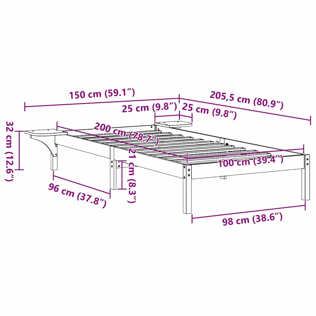 Letto singolo | Letto per adulti | Struttura del letto Bianco 100 x 200 cm Pino massello