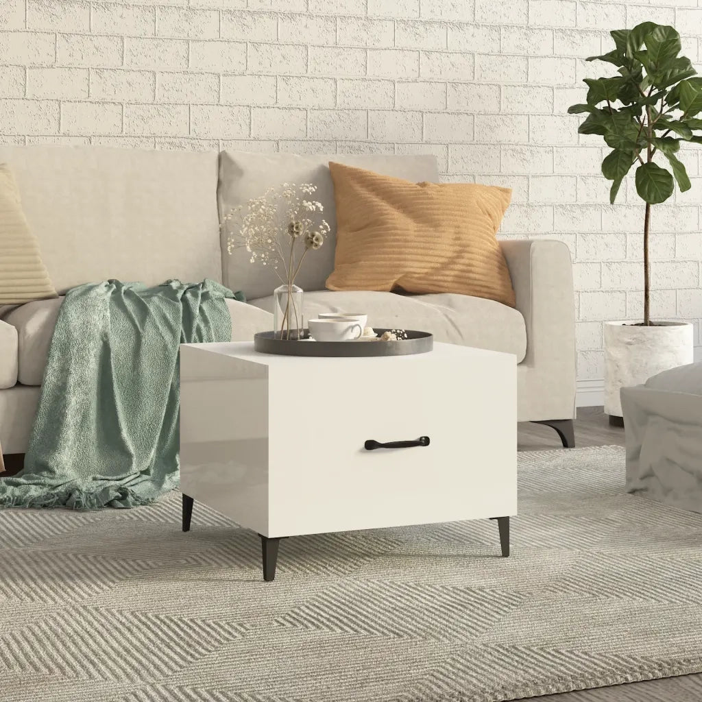 Tavolino Salotto con Gambe in Metallo Bianco Lucido 50x50x40cm 812738