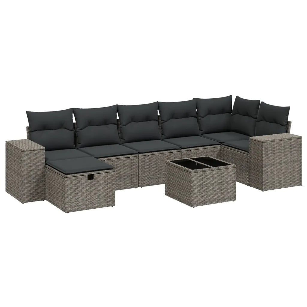 Set Divano da Giardino 8pz con Cuscini Grigio Chiaro Polyrattan