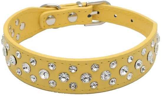 Cinturino per cane in pelle PU - adattabile - con strass - disponibile in misure S/M/L/XL - larghezza 2,5 cm - collare per cane