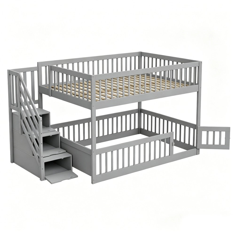 Letto a Castello 140x200 con Cassetti e Scala ¨C MINIMAL ¨C Grigio, Legno