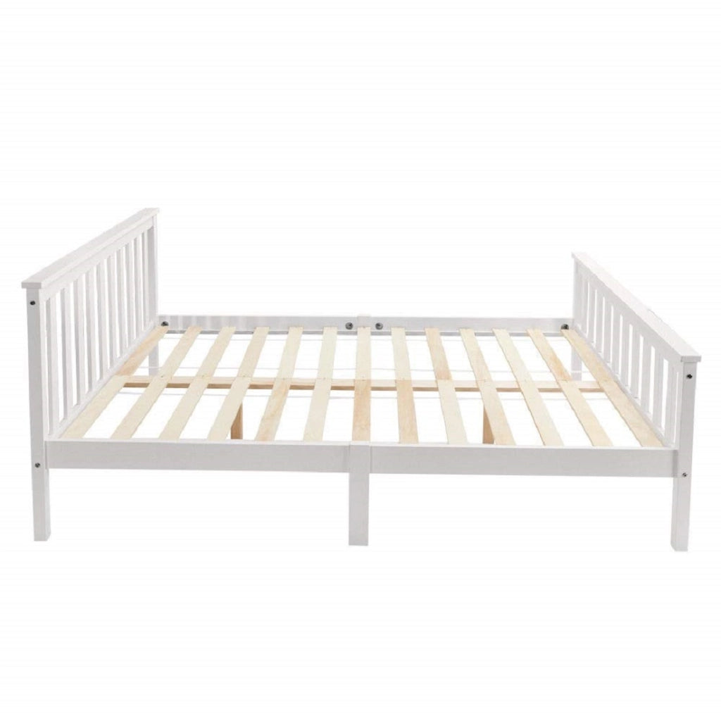 Letto matrimoniale, letto in legno 140 x 200 cm, letto in legno massello con rete a doghe, letto in pino per adulti, bambini, ragazzi, bianco