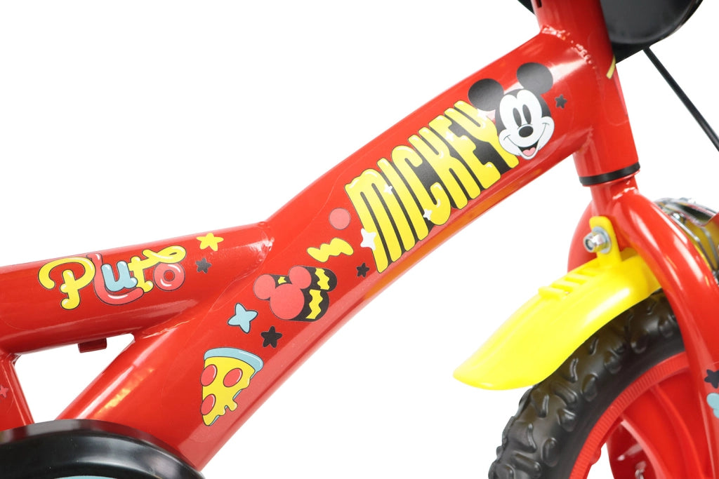 Bicicletta per Bambini 12" Disney Mickey Mouse Freno Caliper e Stabilizzatori in Acciaio Hi-Ten Rosso