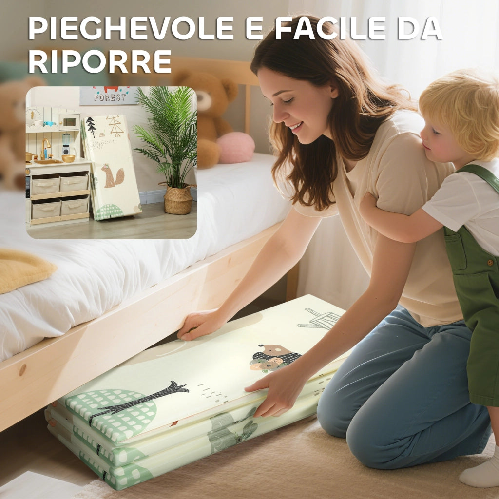 Tappeto per Bambini 0-6 Anni a Tema Bosco con Superficie Impermeabile in XPE Multicolore, 196x176x1.5 cm