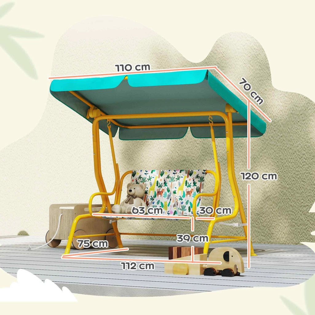 Altalena per bambini 2 posti con tetto regolabile ¨C zephmum ¨C Verde 112x75x120cm