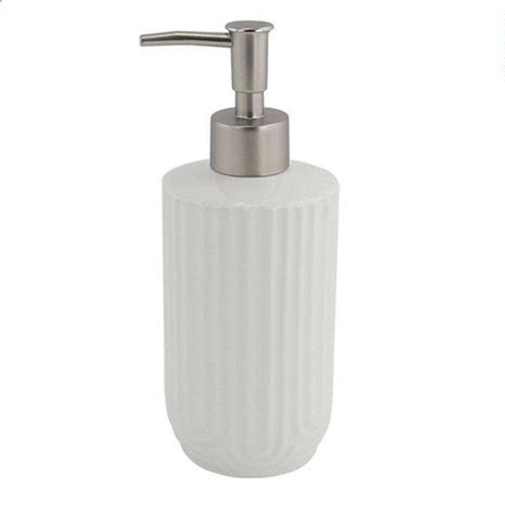 Trade Shop - Dispenser Distributore Sapone Liquido Per Arredo Bagno In Ceramica Rigata Bianca 87802 -