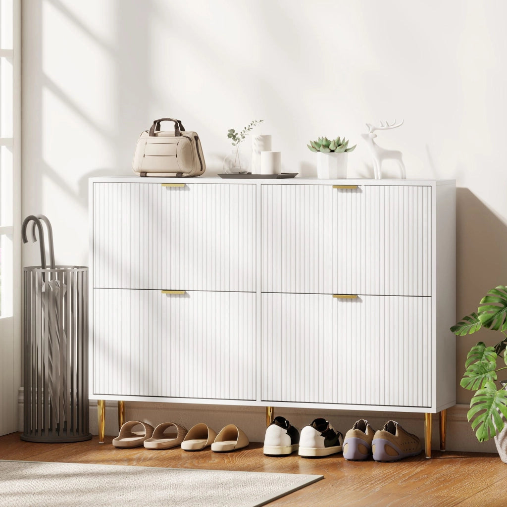 Mobiletto per Scarpe con 4 Ante e Ripiani Regolabili ¨C Minimal ¨C 105x24x91,5 cm Bianco