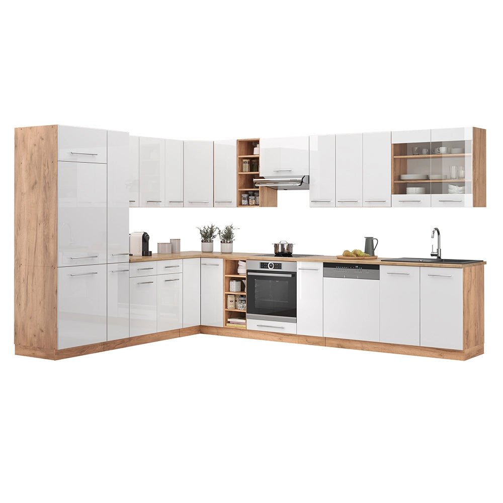 Cucina angolare completa Fame-Line Bianco lucido/Rovere dorato 347 x 60 cm, PL Rovere Vicco